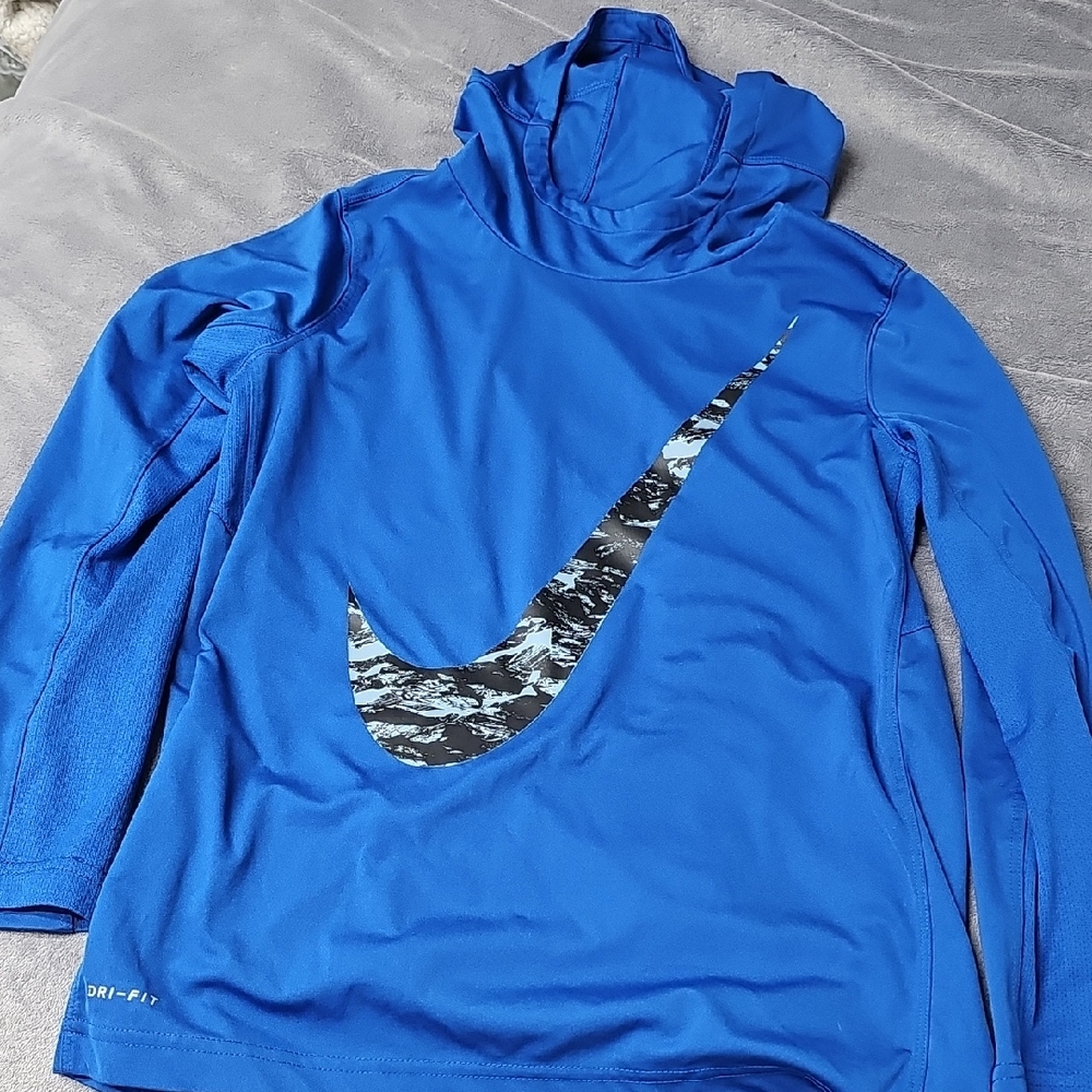 Nike Dri-Fit Blue Hoodie with Black Swoosh